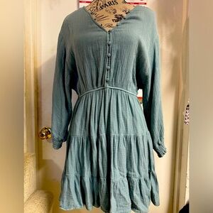 Lantern Sleeve Button Front Dress